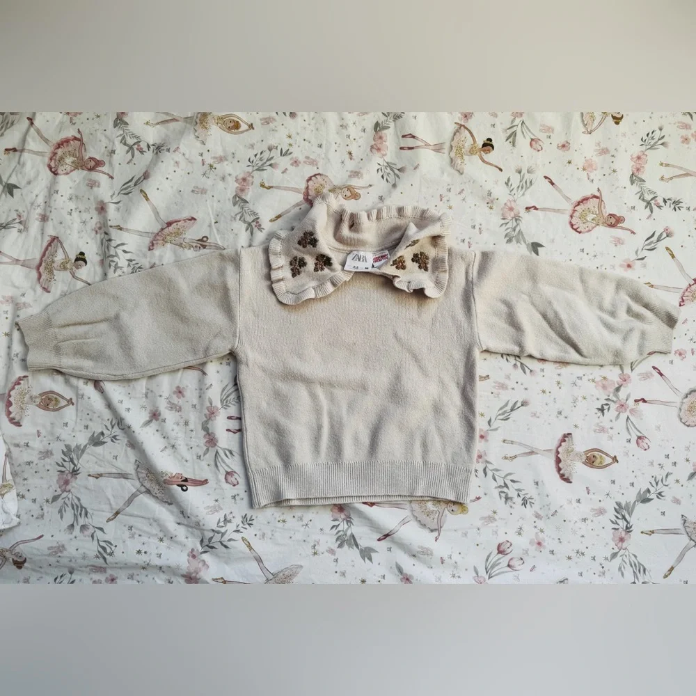 Zara Embroidered Knit Set Cream Girls 2-3 Years Cottagecore Minimalist